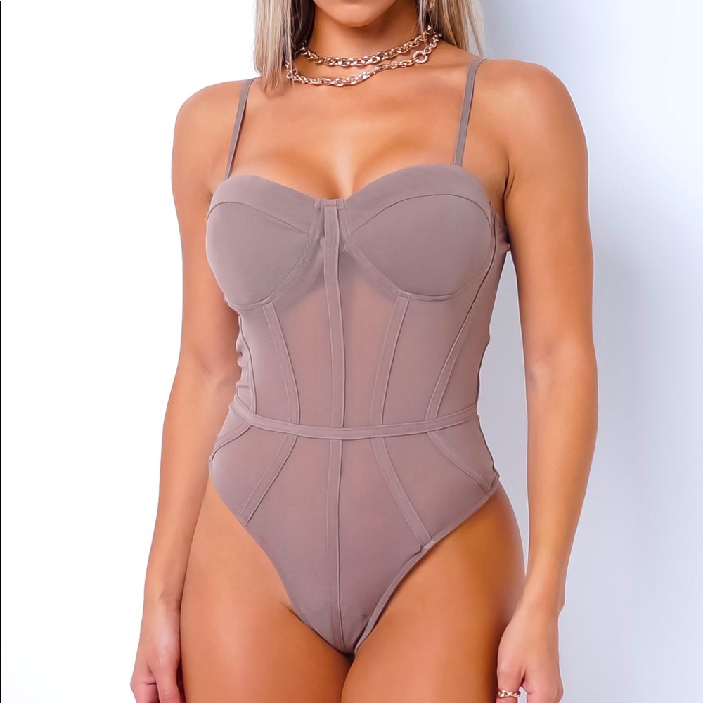 “Wisher” Taupe Mesh Bodysuit